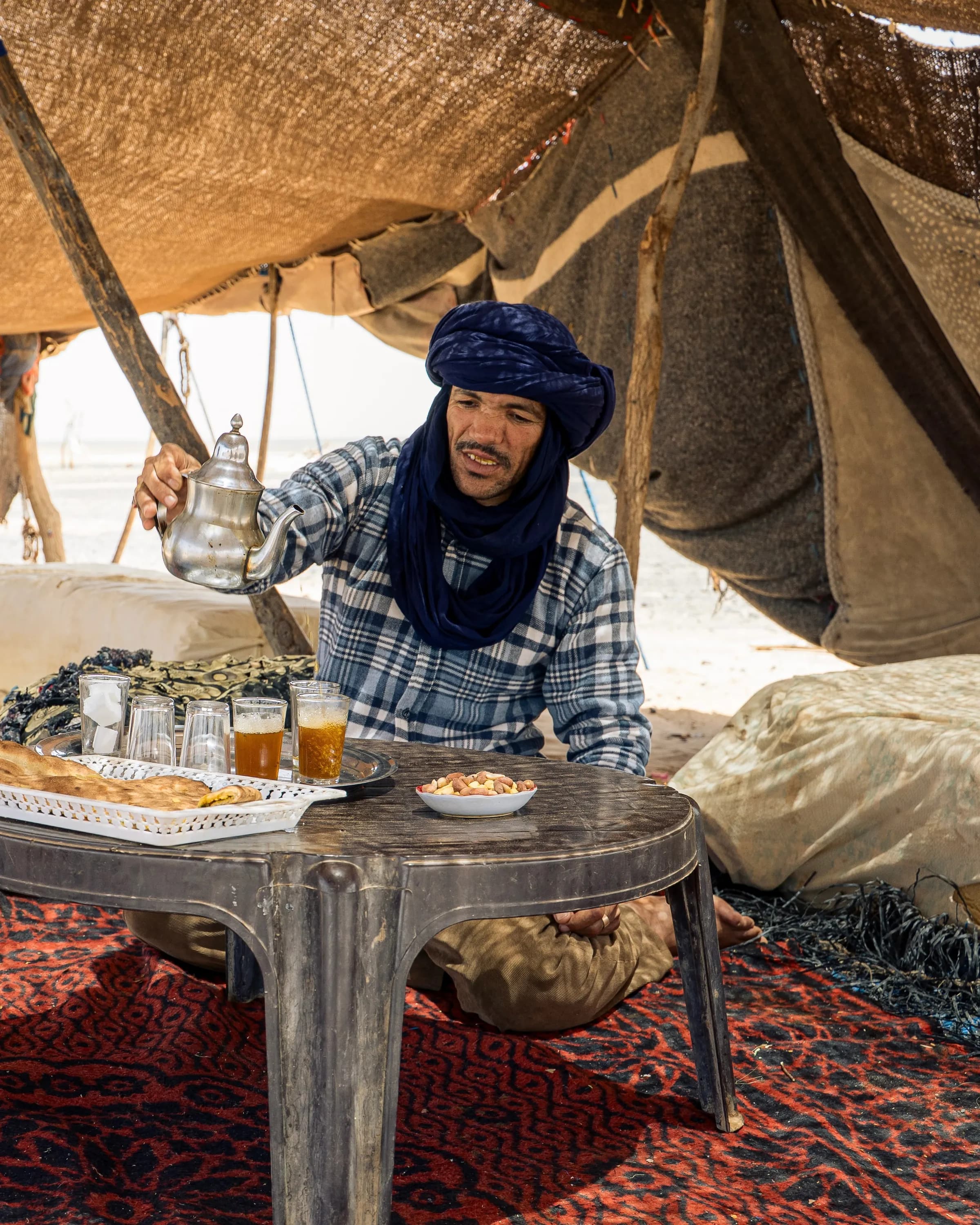Traditional mint tea with a nomad family