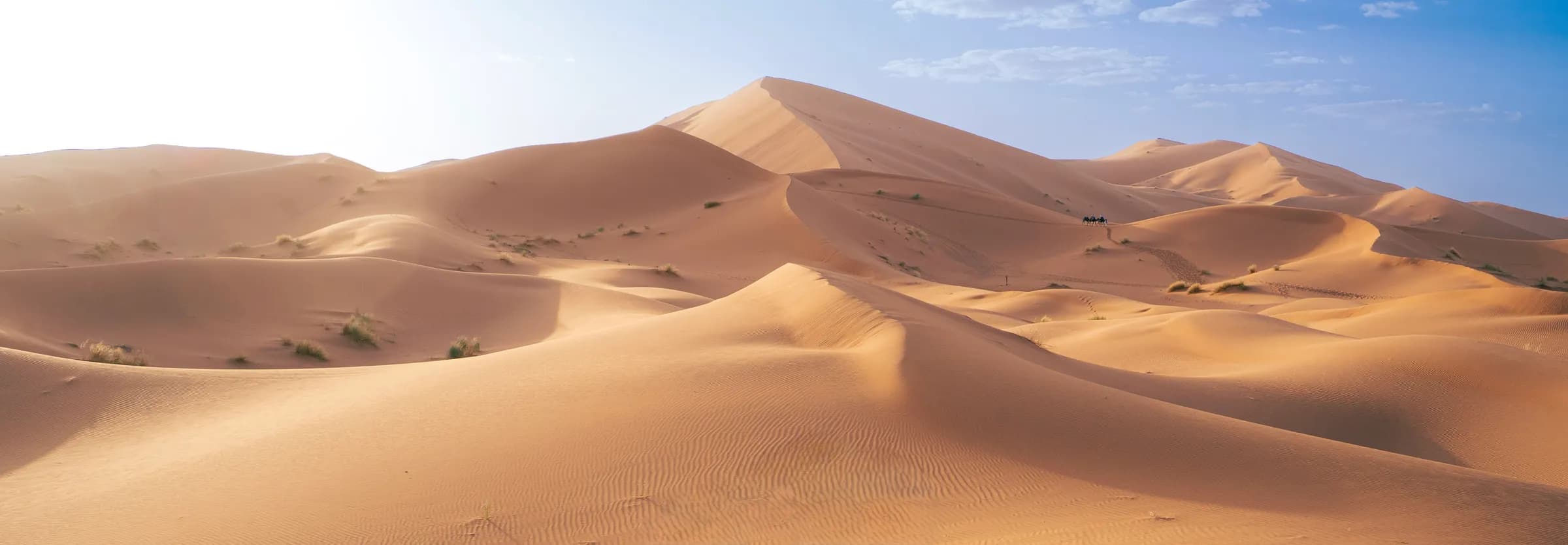 Golden dunes of Erg Chebbi at sunset near Merzouga